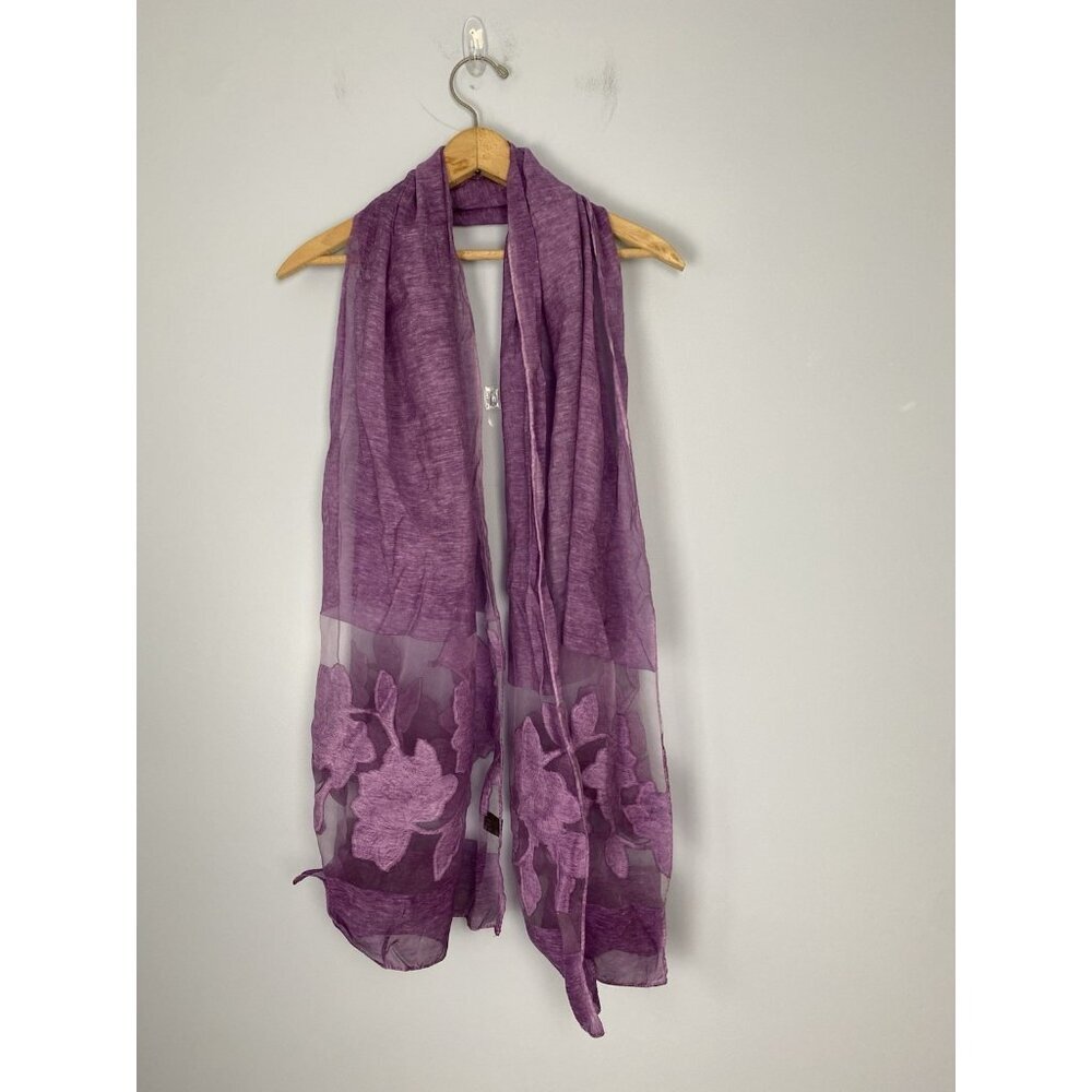 Purple Silk Blend Scarf, Lightweight Summer Scarf, Sheer, Floral